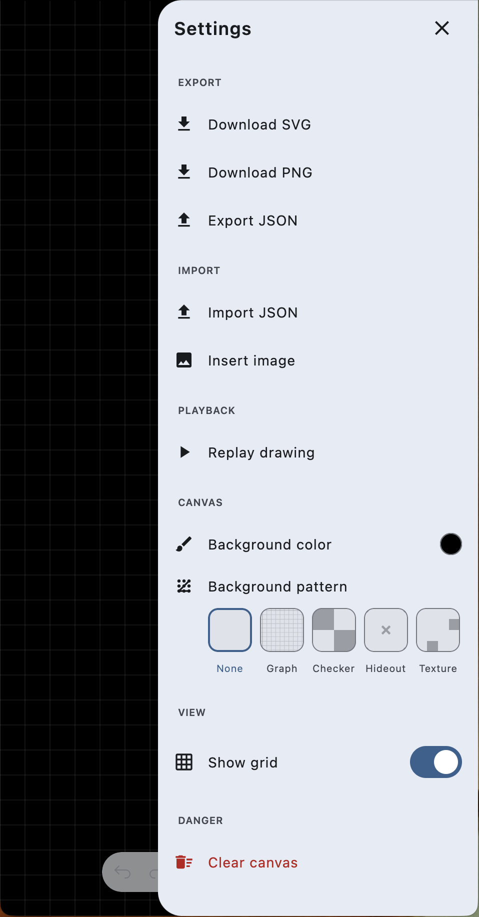 DrawBox sample app — settings drawer