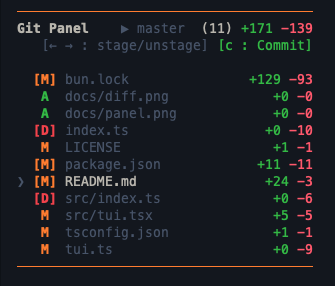Git Panel list navigation with stage and commit controls
