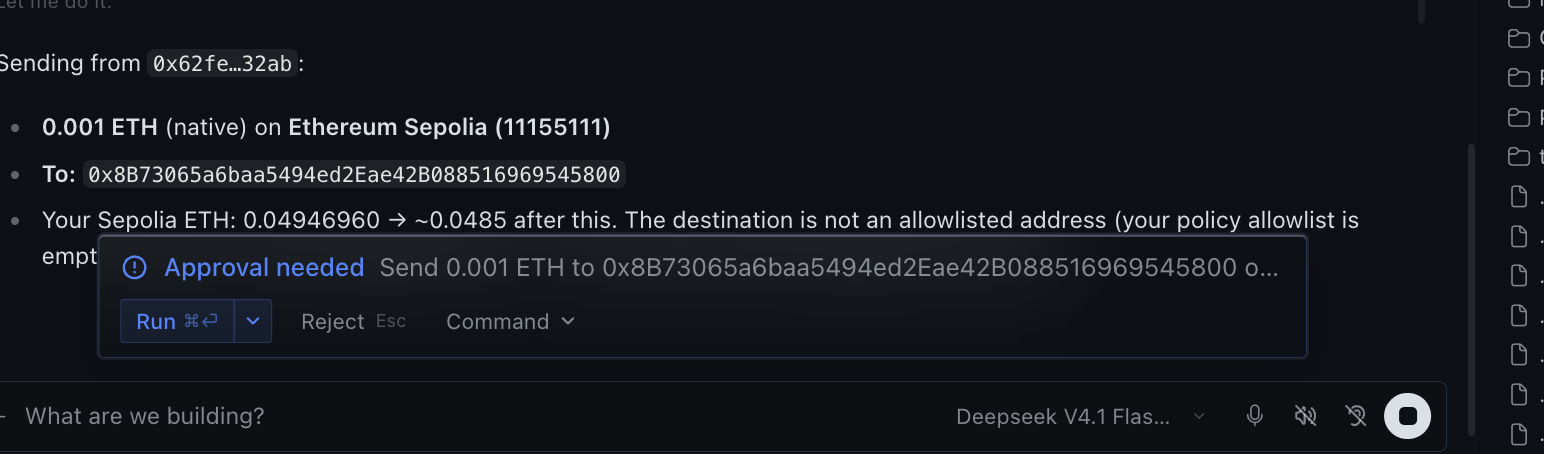 Hermes approval prompt for a transfer