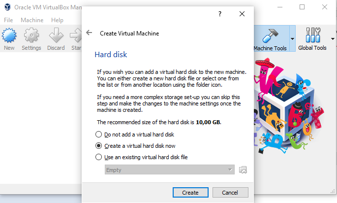 Set ukuran harddisk VM baru Oracle VM VirtualBox