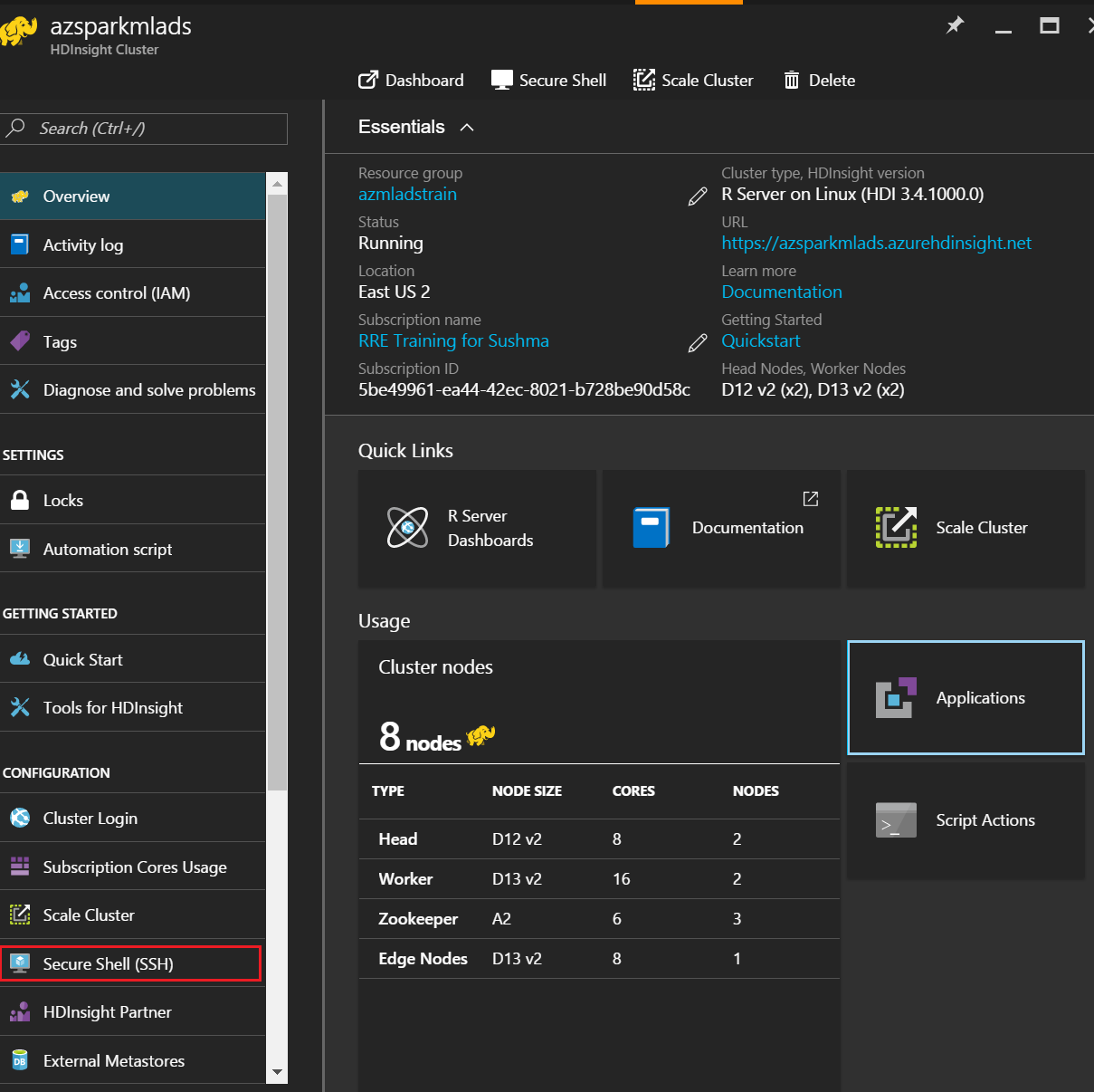 Image of the SSH Endpoint for the edge node