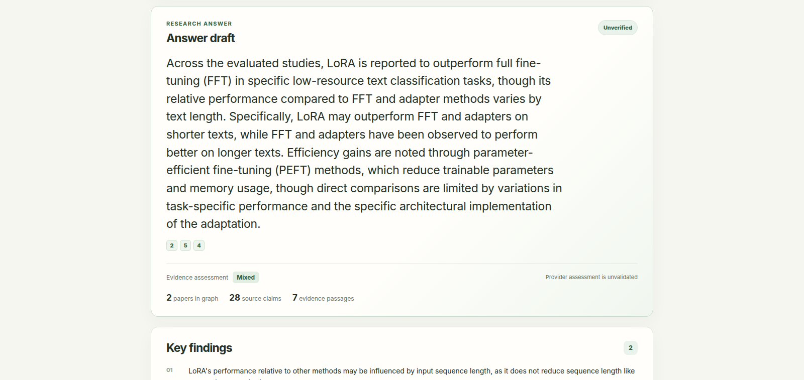 Recorded answer draft with clickable citations and evidence coverage