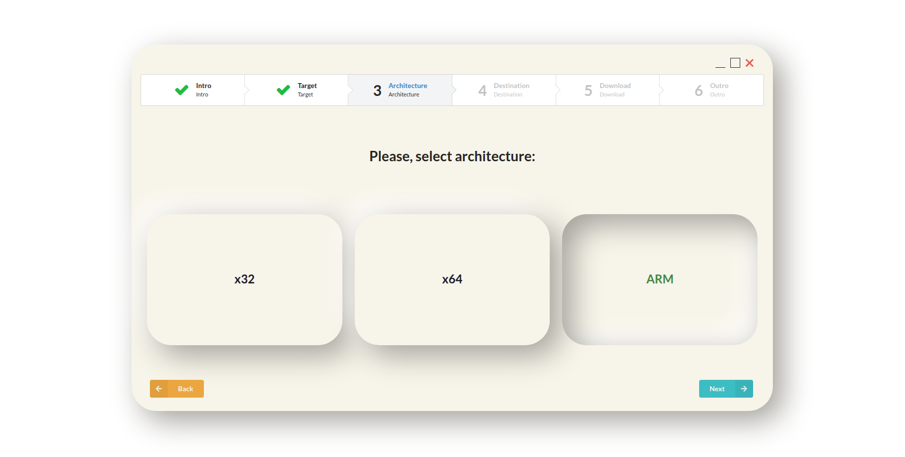 Screen with architecture selection option