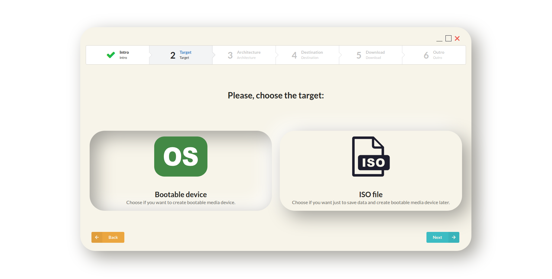 Screen with target selection option