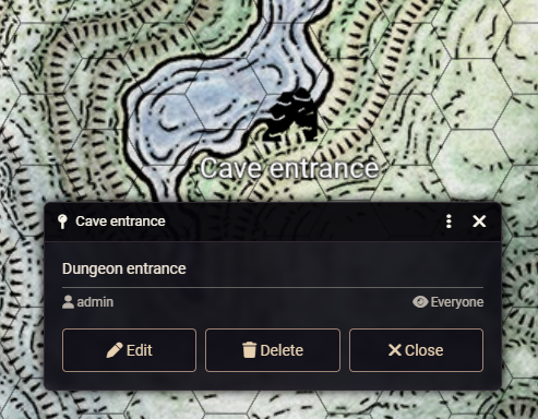 A pin on a scene with its description dialog open