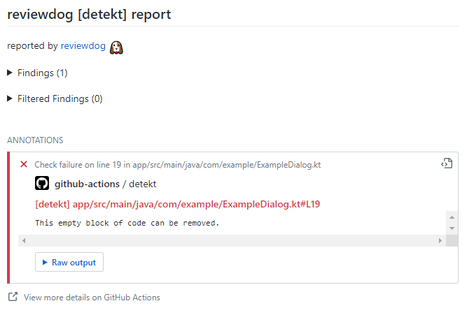 Example comment made by the action with github-pr-check
