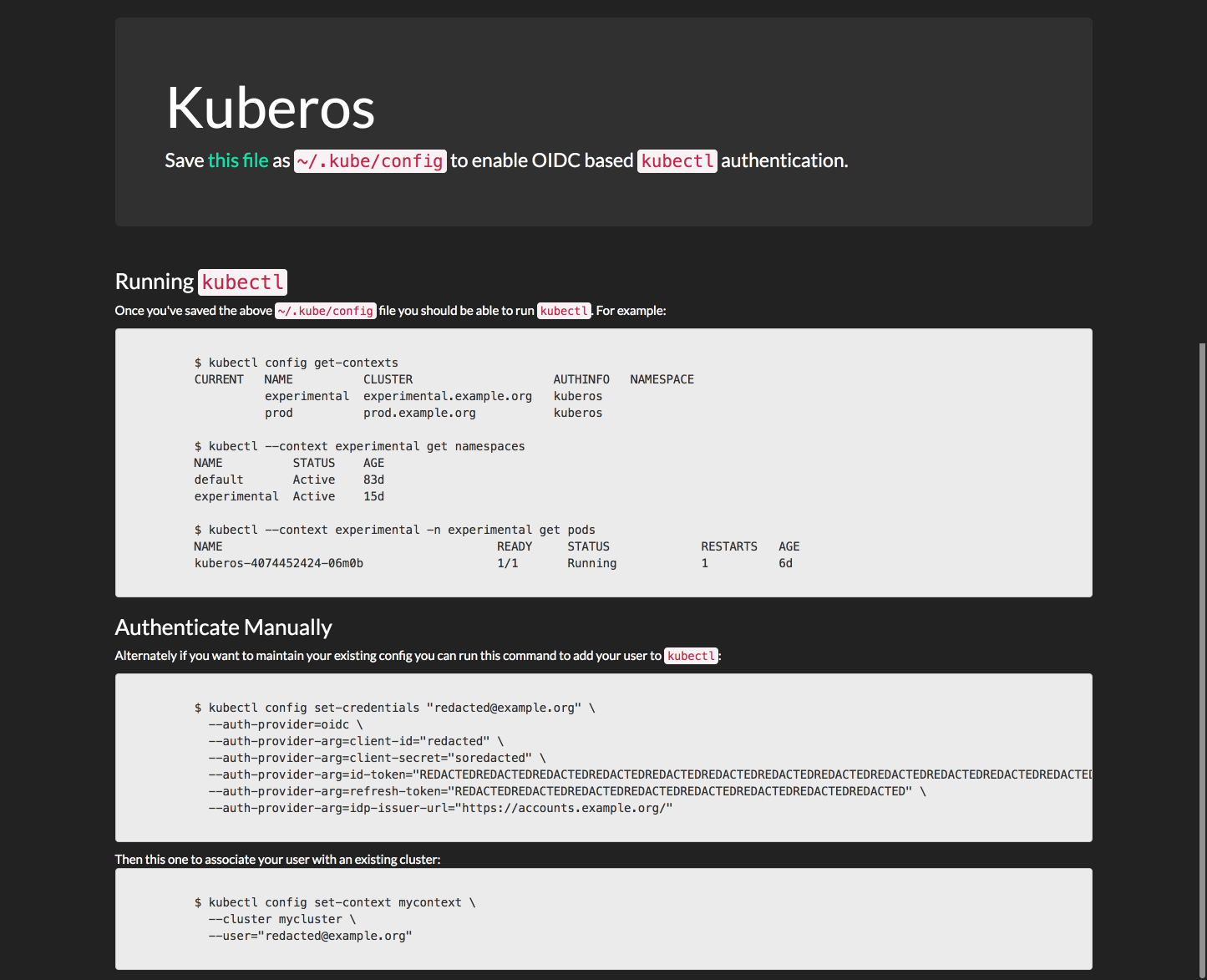 The kuberos UI