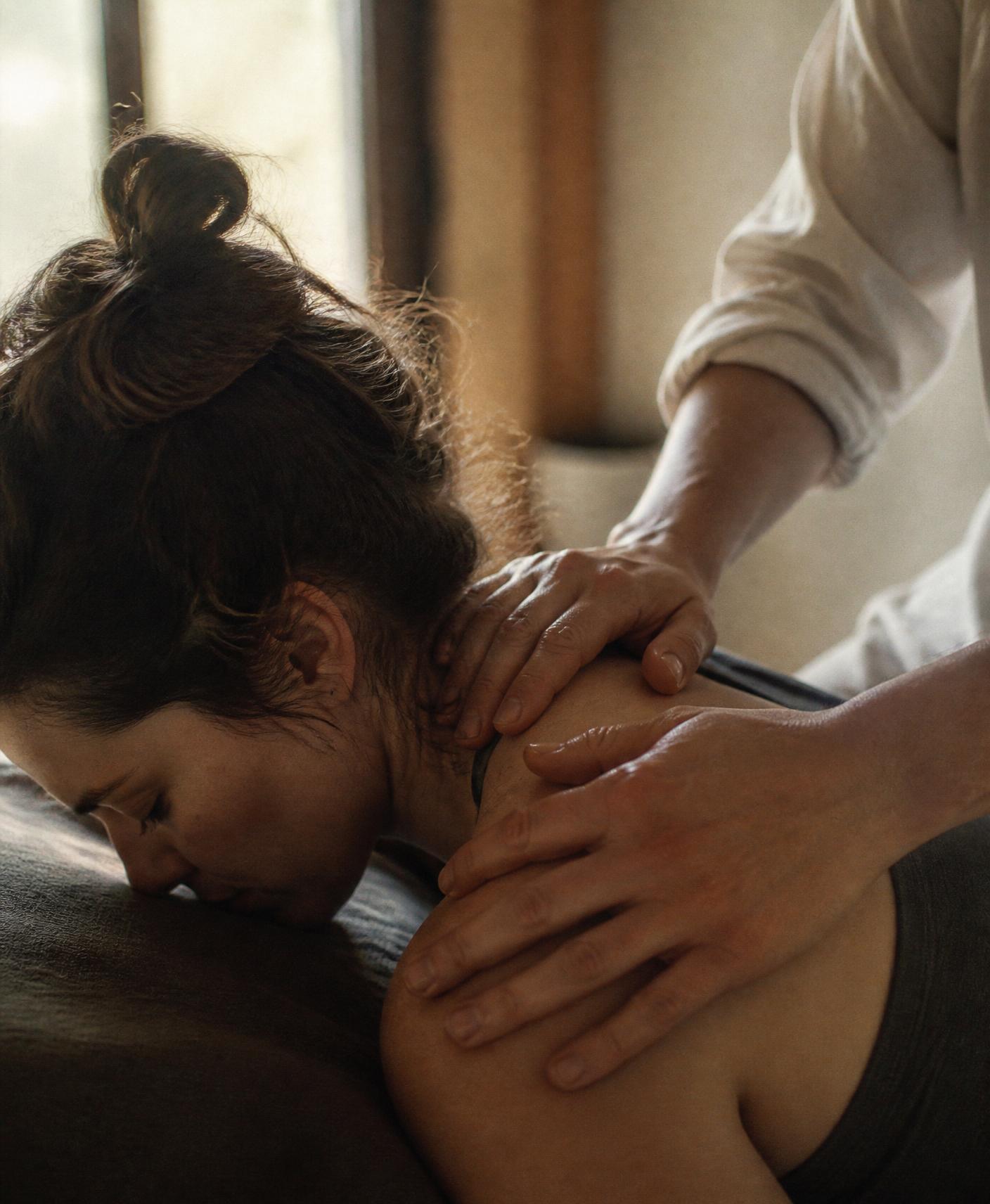 Woman receiving back massage