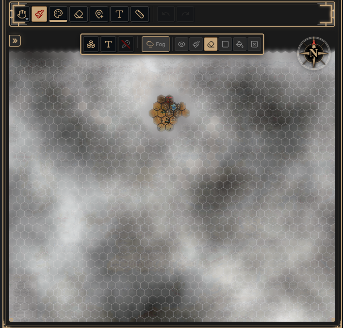 Fog of war obscuring part of a dungeon