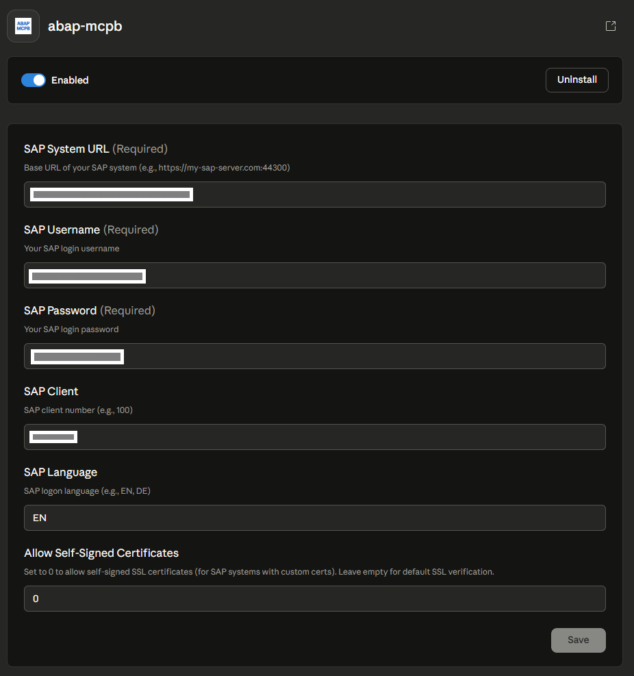 SAP Connection Configuration