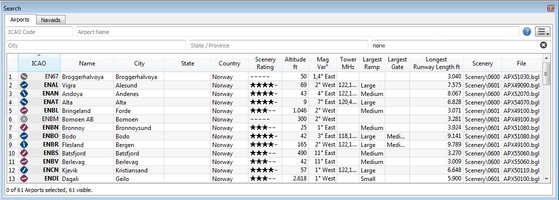Airport Search Result Table