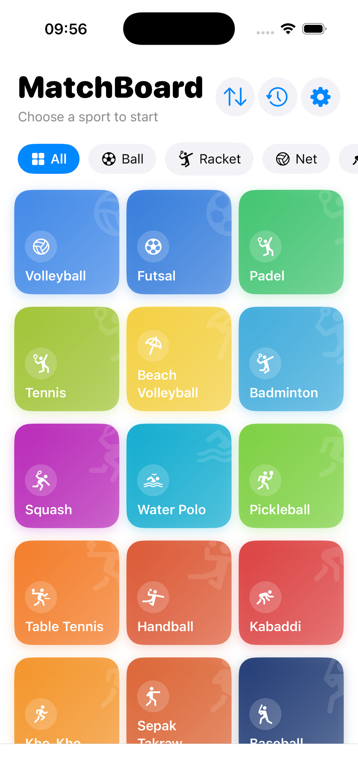 MatchBoard pantalla inicio