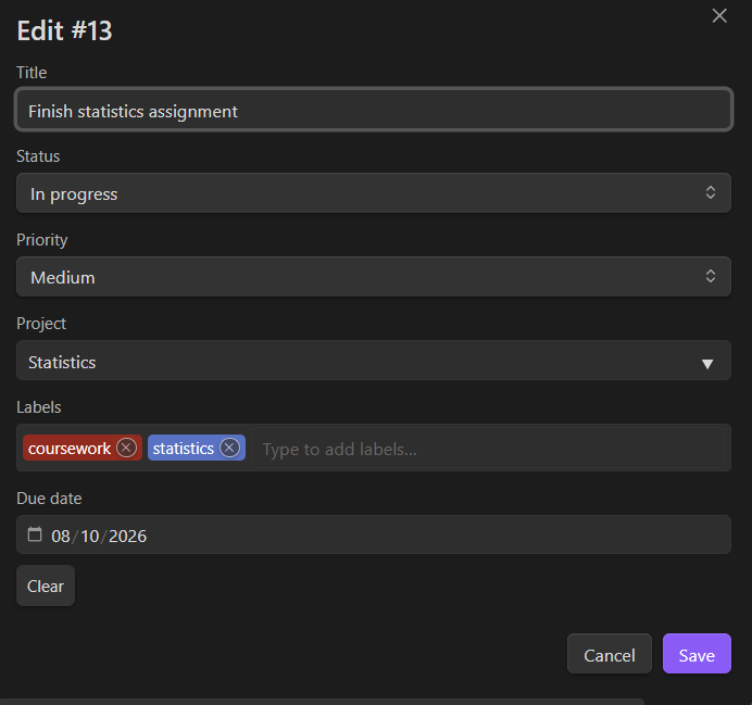 Editing tab