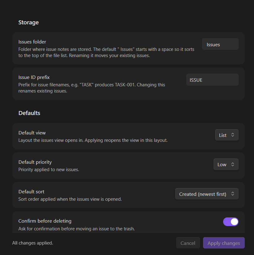 Settings tab