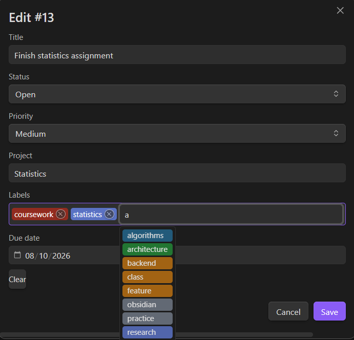 New/edit issue form