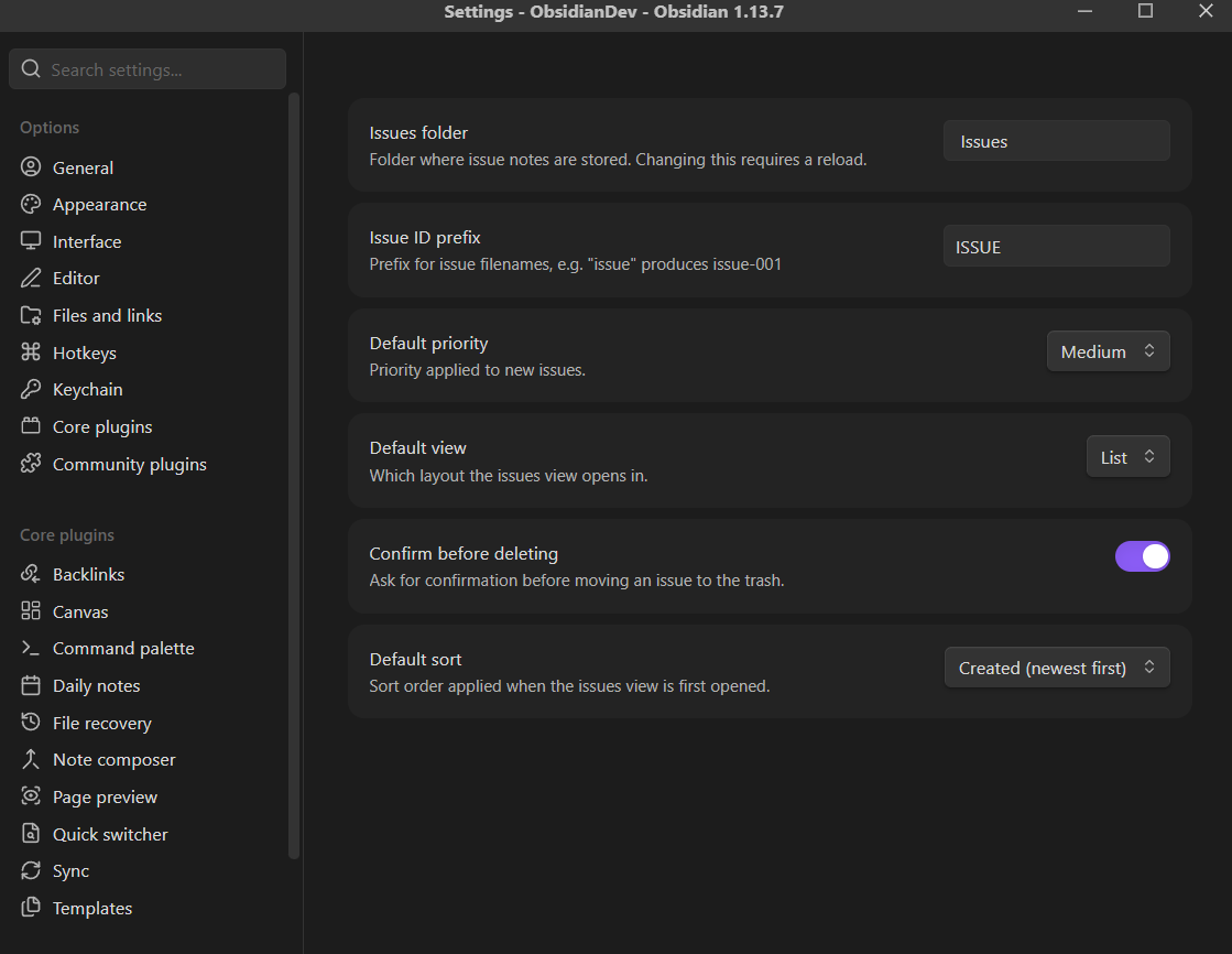 Settings tab