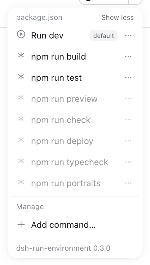 The same menu with a section's hidden commands revealed and dimmed