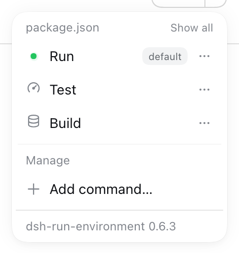 A running command's row, with the green status dot in place of its icon