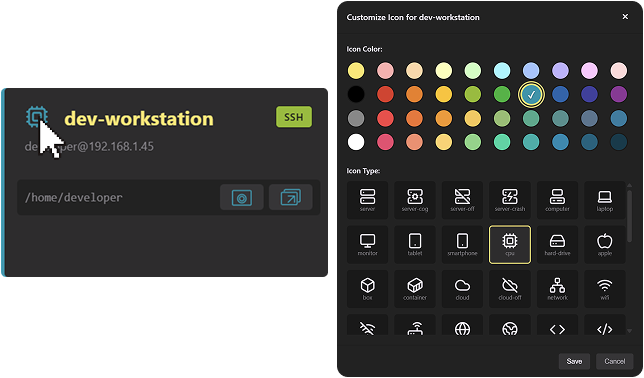 Choosing a host icon in DaSSHboard