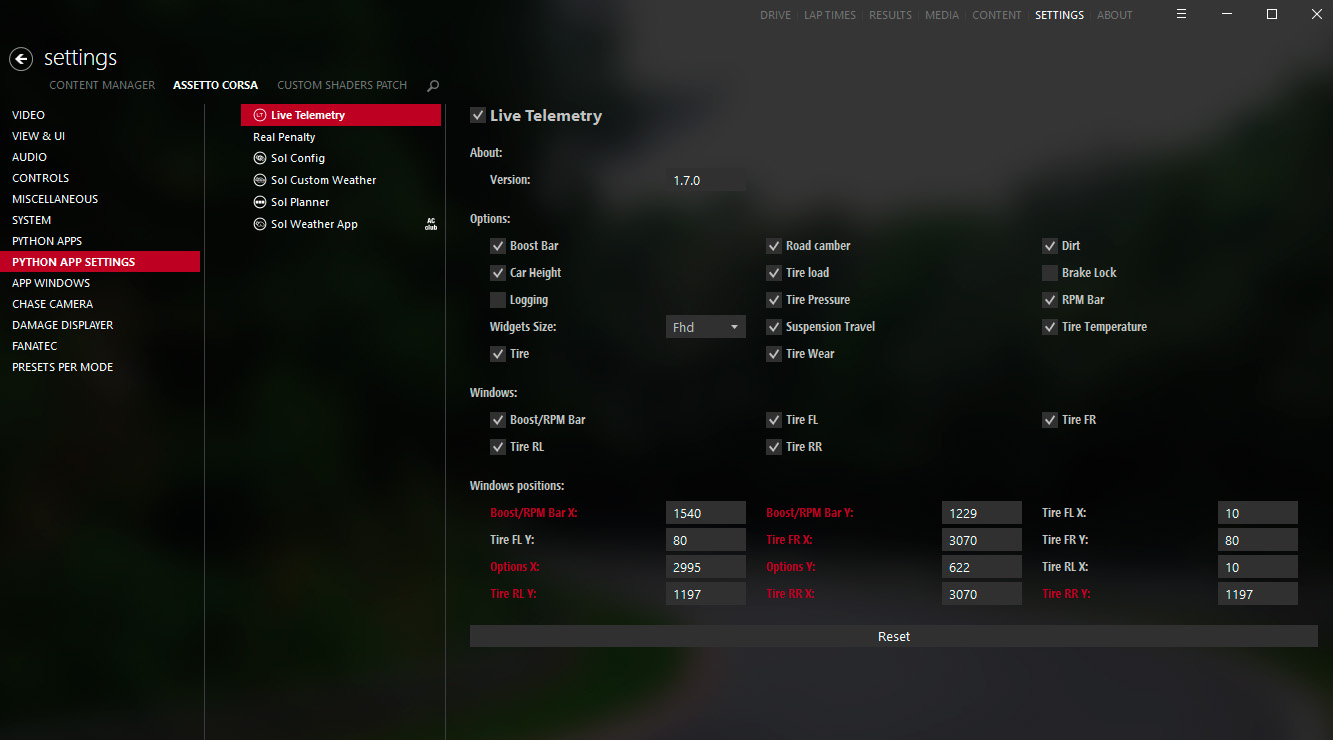 Live Telemetry Settings on Content Manager