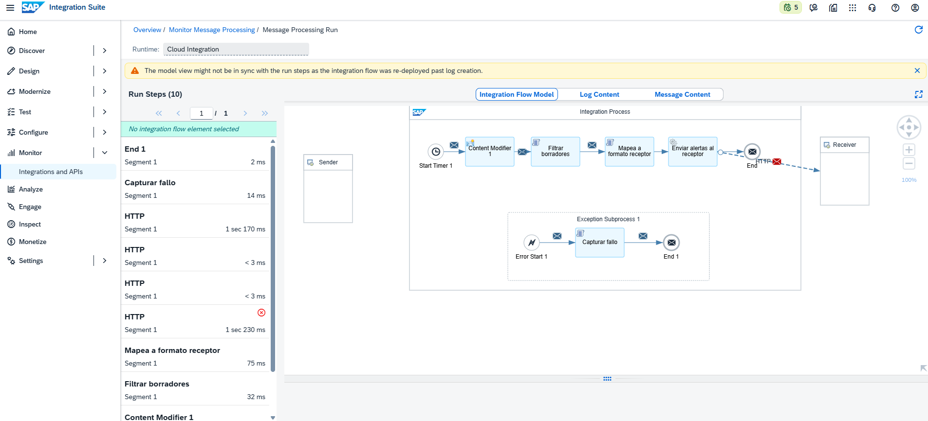Run Steps con el fallo capturado por la Exception Subprocess