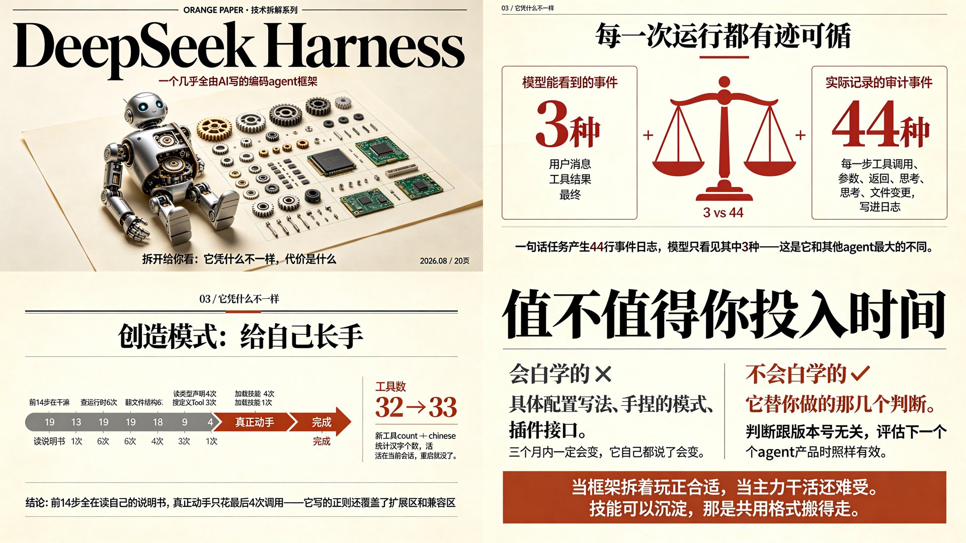 20쪽 매거진형 PPTX의 미리보기로, Harness의 구조와 실행 기록, 생성 모드, 투자할 시간의 가치에 관한 핵심 결론을 도식화한 자료입니다.
