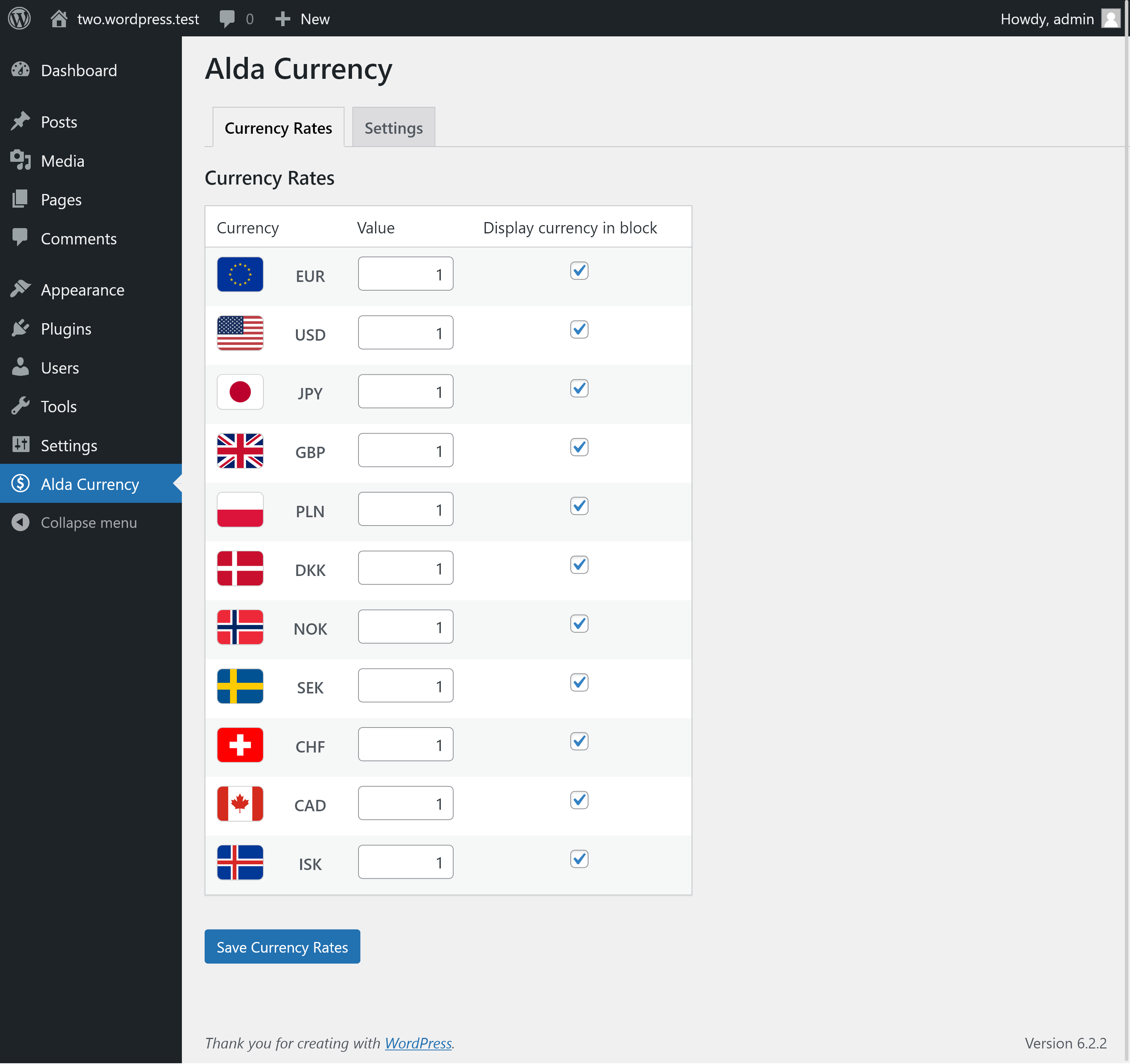 The admin interface