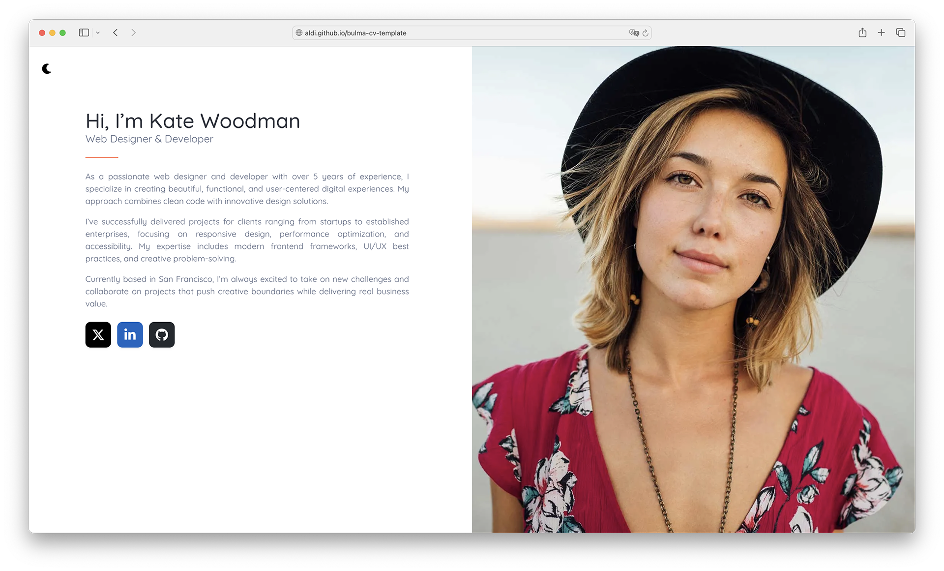 CV template screenshot