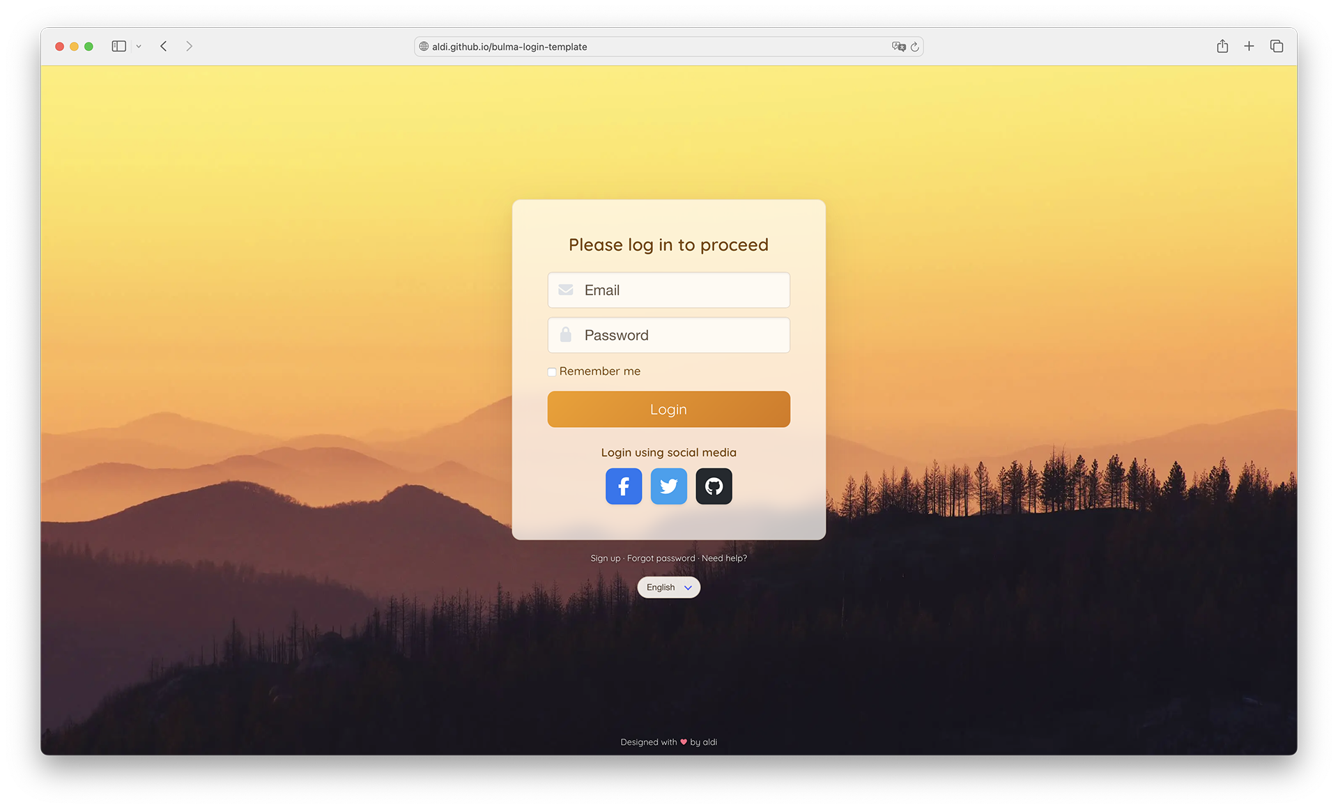 Login Page template screenshot