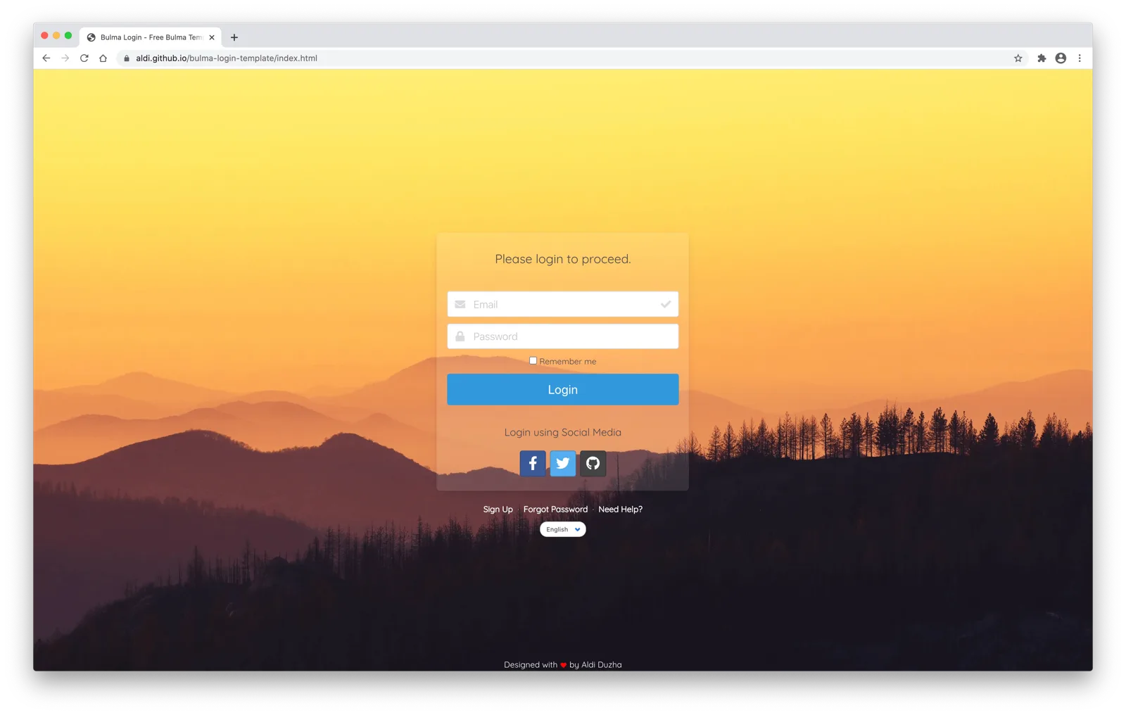 Login Page template screenshot