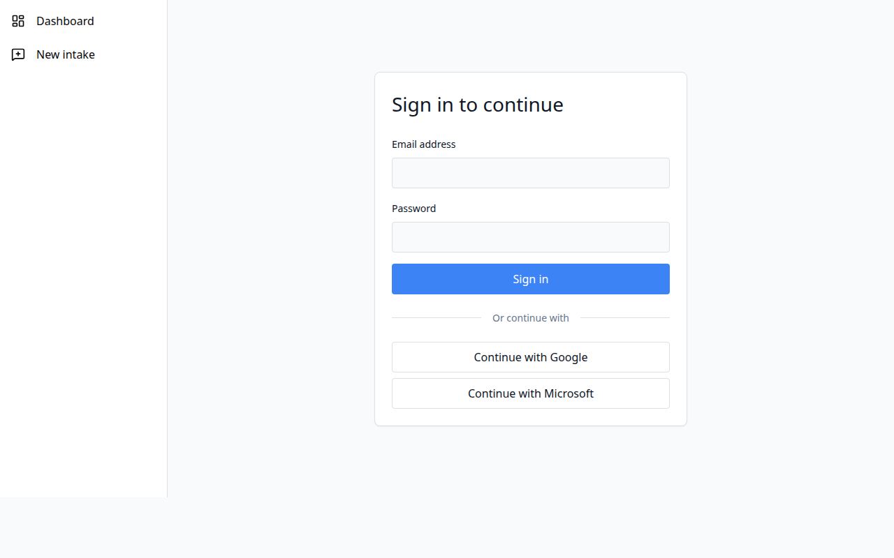 Login page — email/password and OAuth sign-in