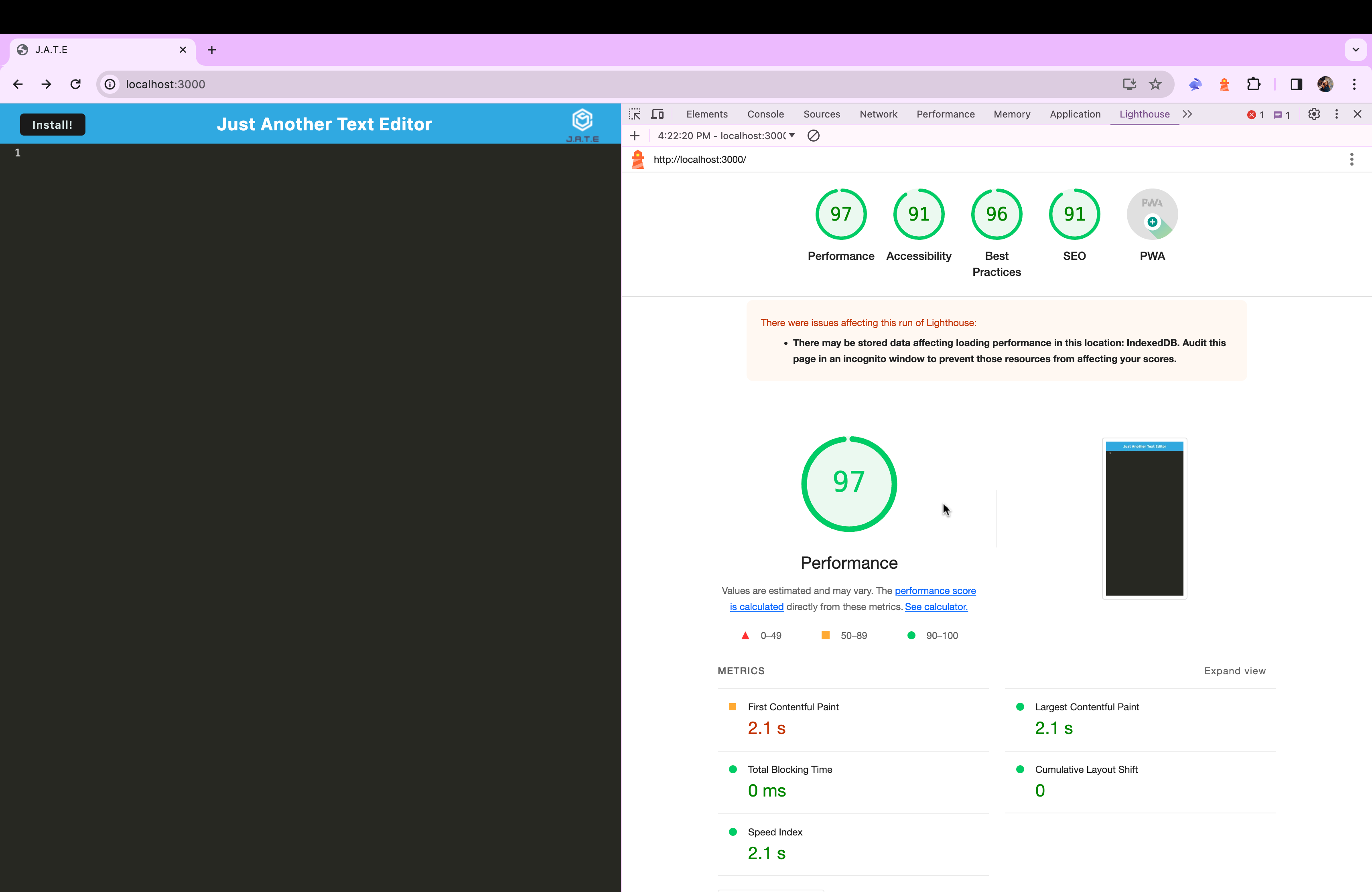 lighthouse pwa report