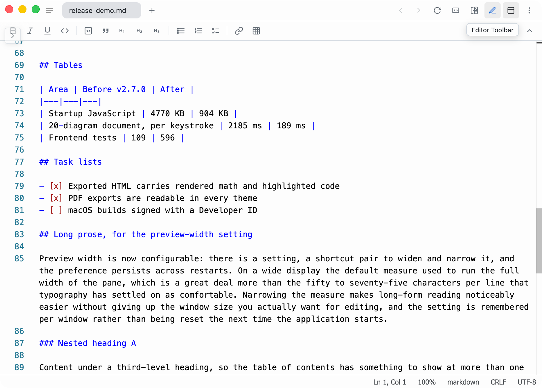 editor toolbar