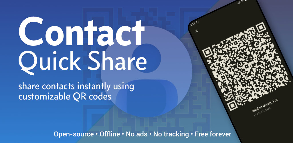 Contact Quick Share app showing a contact QR code