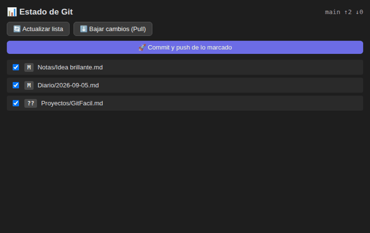 Git status panel