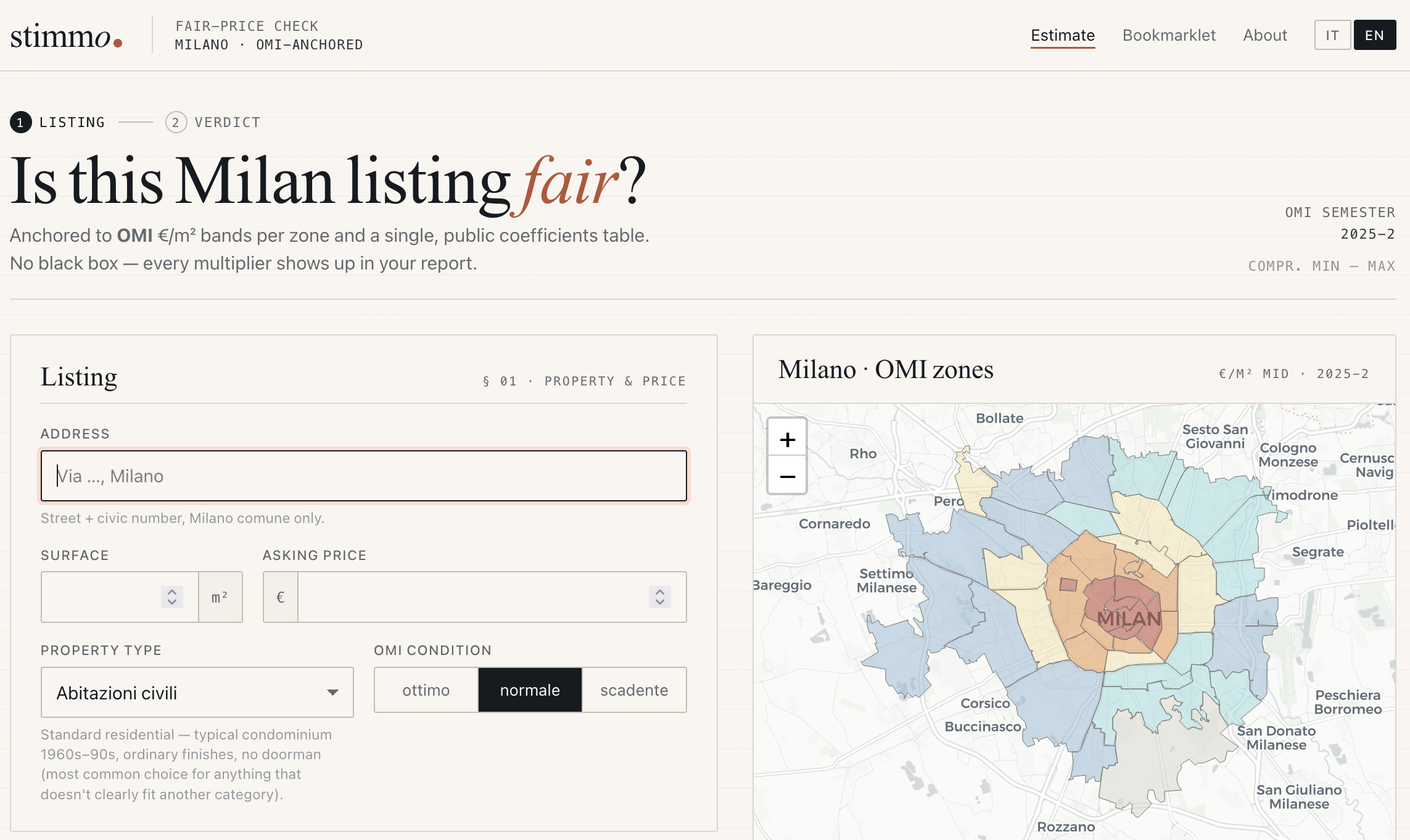 stimmo — form and OMI zone map