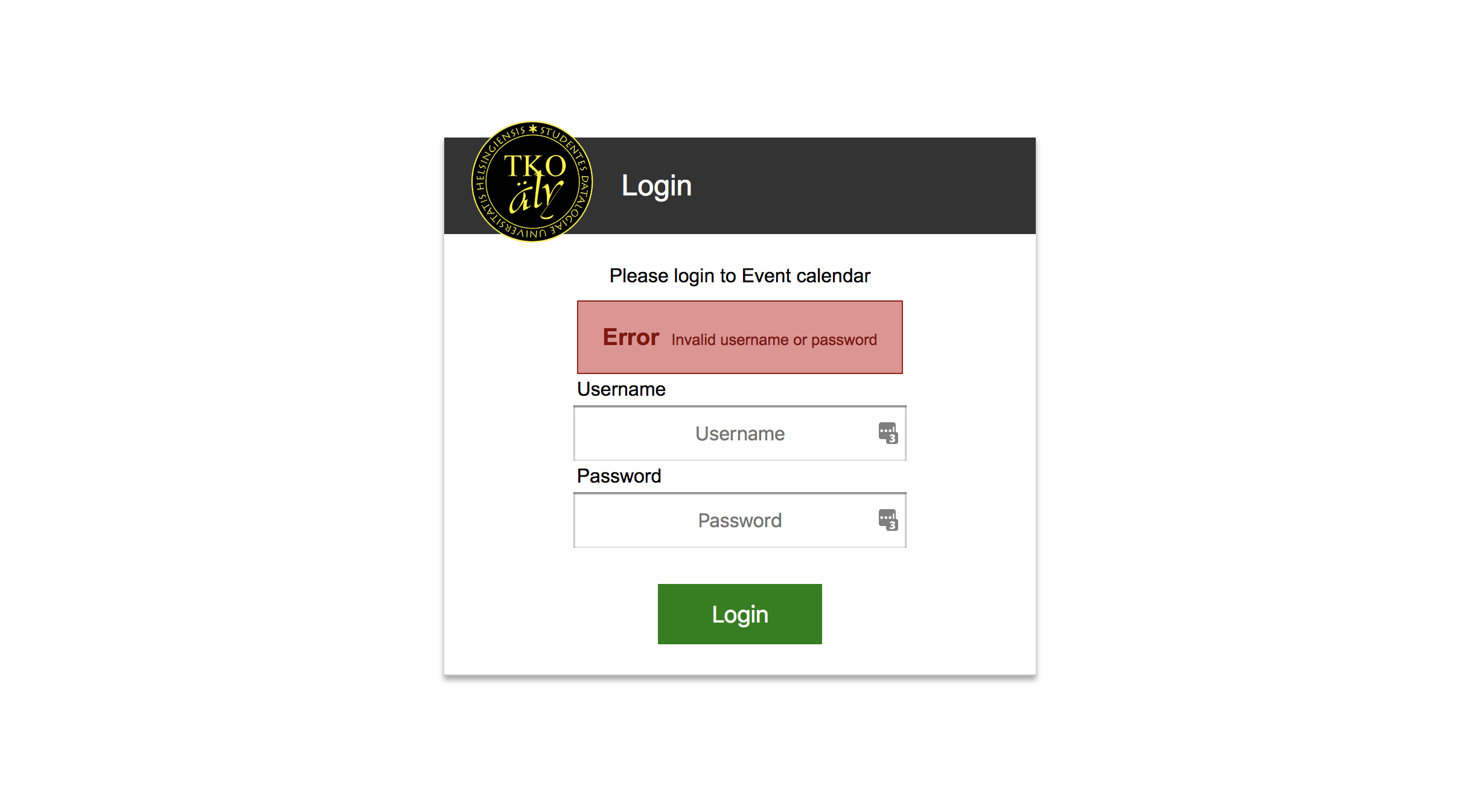 Login error page