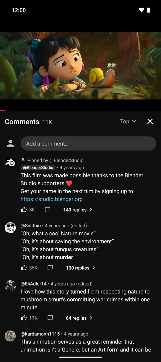 Comments panel under the video