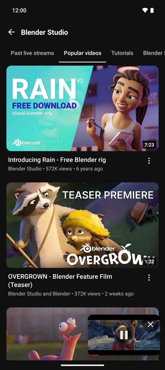 Mini-player over a channel page