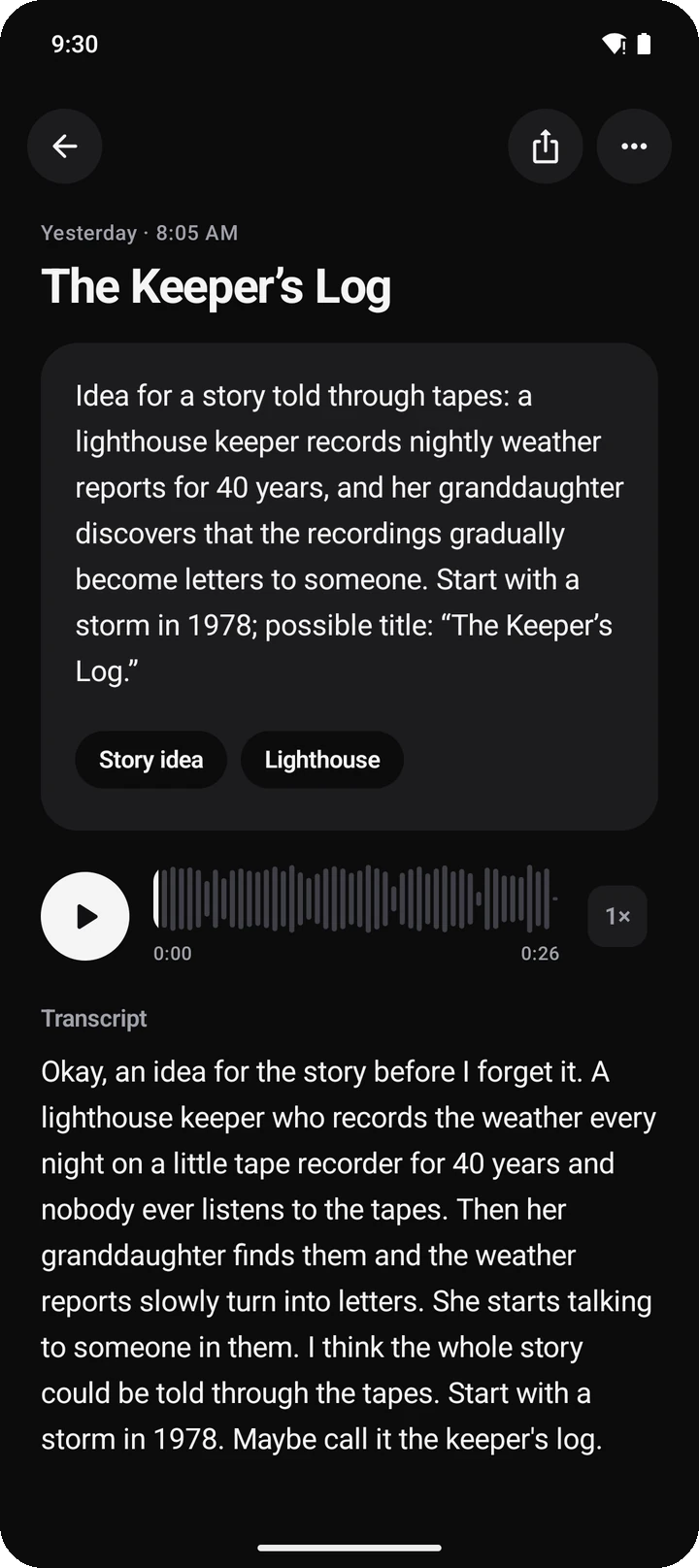 A note in the dark theme