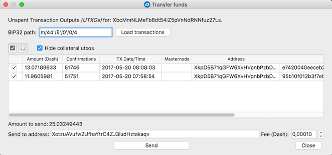 Transfer funds from any address window