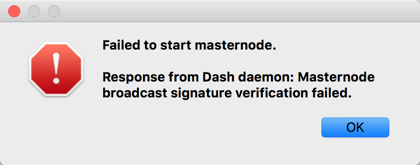 Failed to start masternode