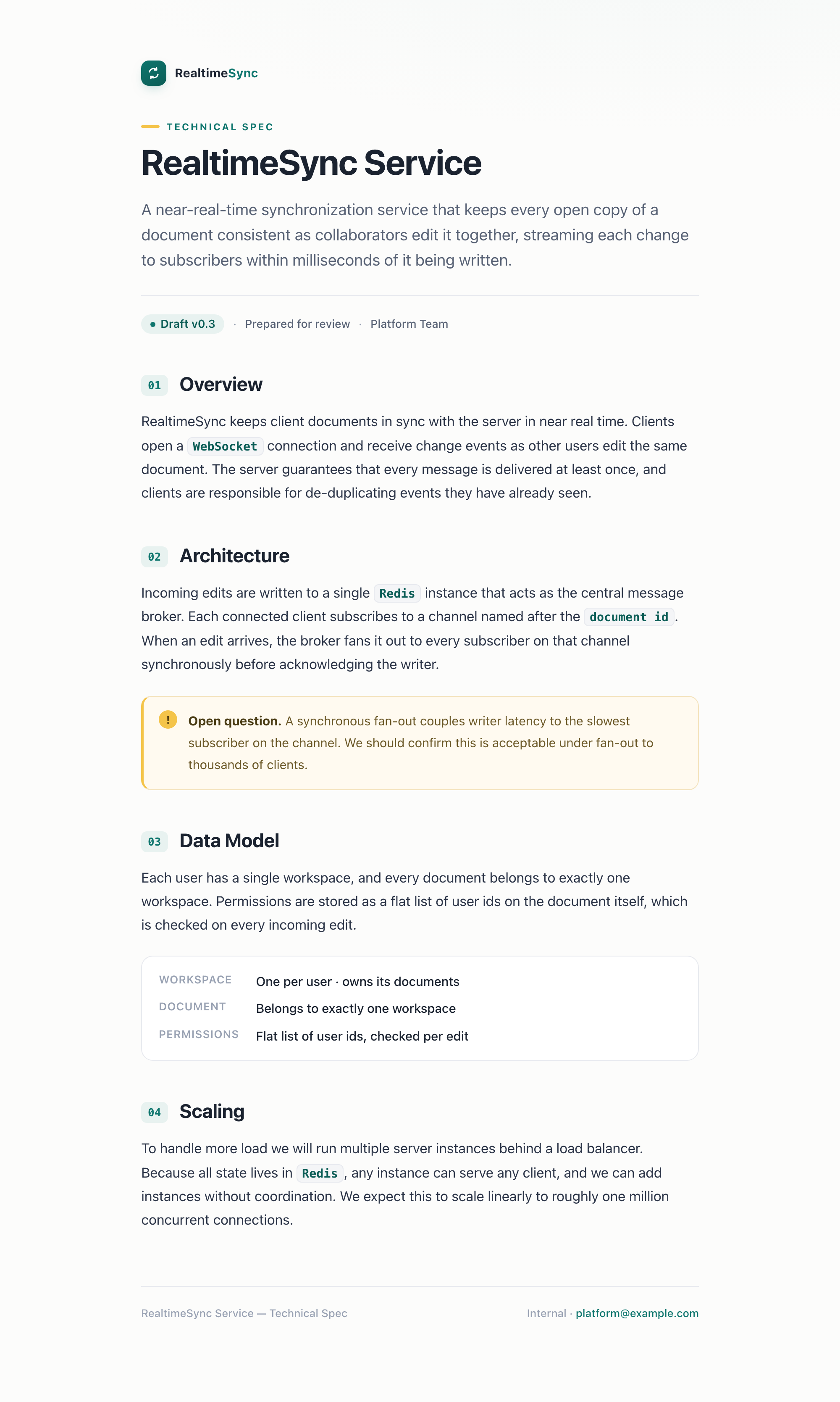 A styled technical spec rendered as a Noteback feedback canvas