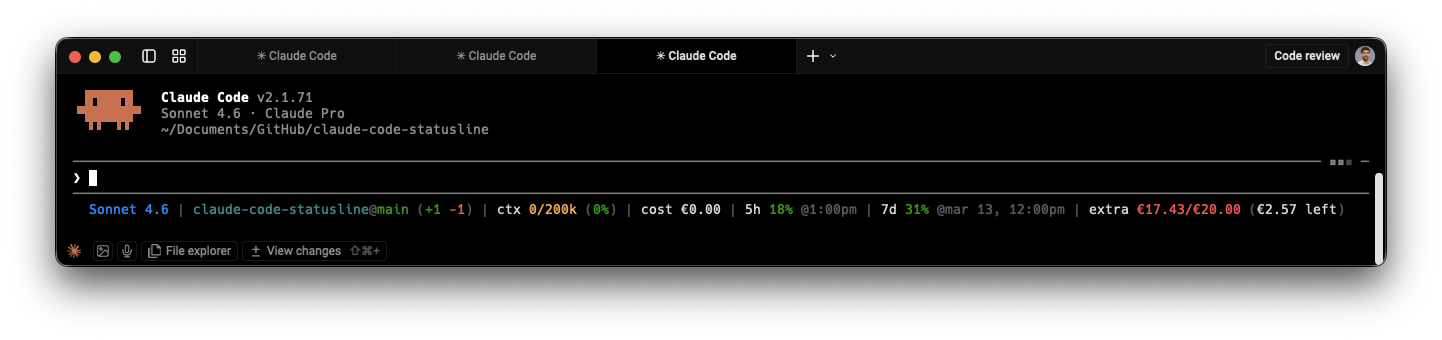 single-line statusline in Claude Code window