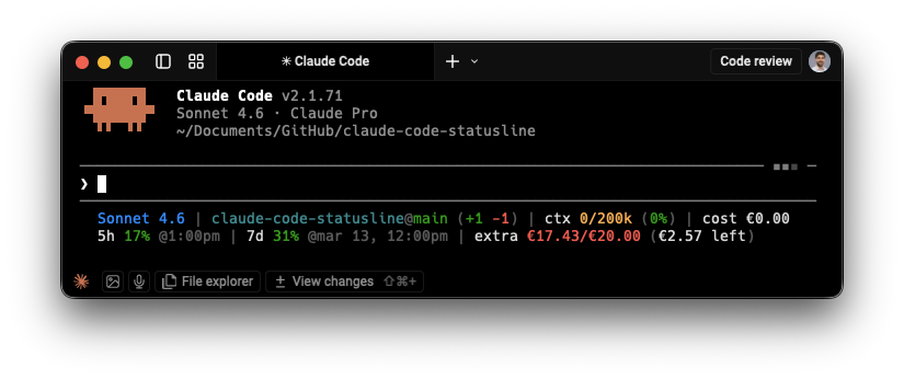 two-line statusline in Claude Code window