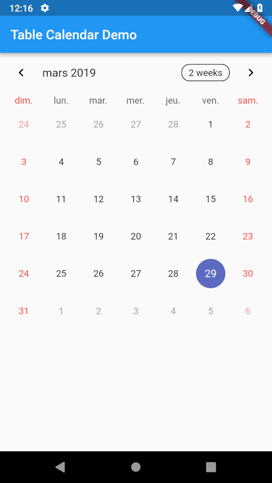 table_calendar Flutter Package