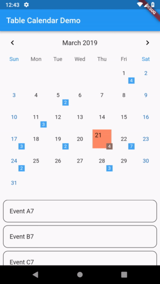 Highly customizable feature packed calendar widget for Flutter