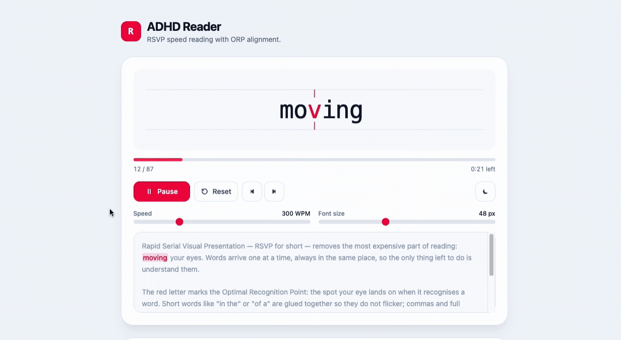 ADHD Reader, light theme