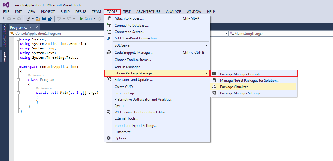 Open Package Manager Console