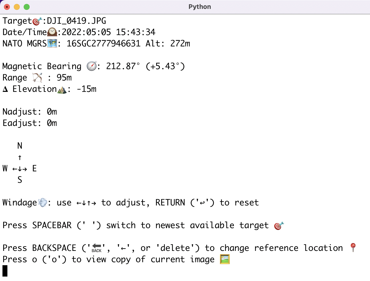 output from find_me_mode.py in the terminal